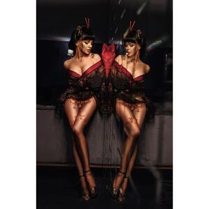 Black Secret Kimono Lingerie Set Women Bordeaux Tights